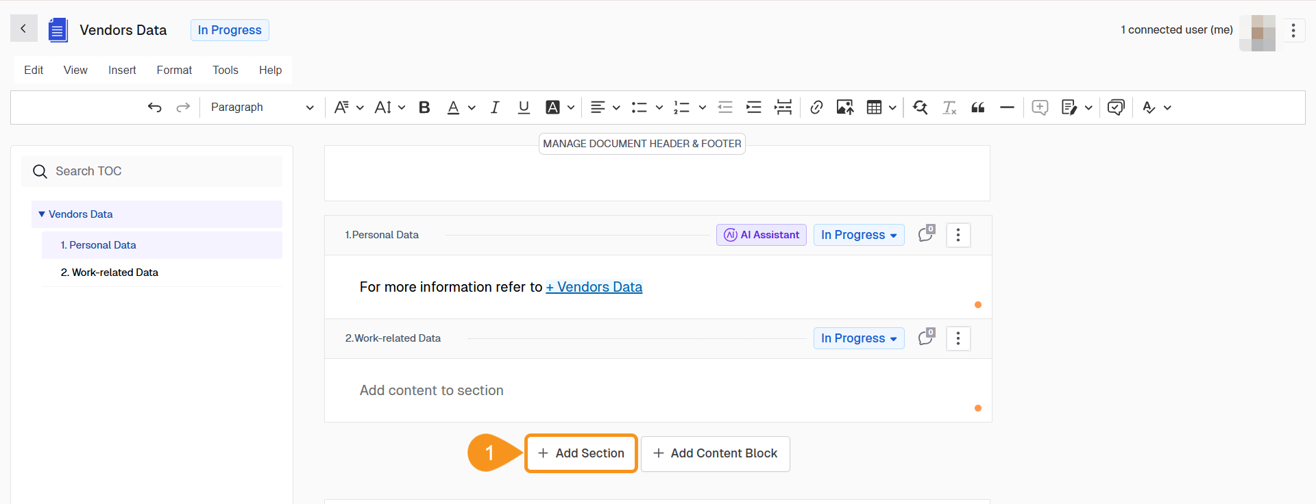 Add Section button