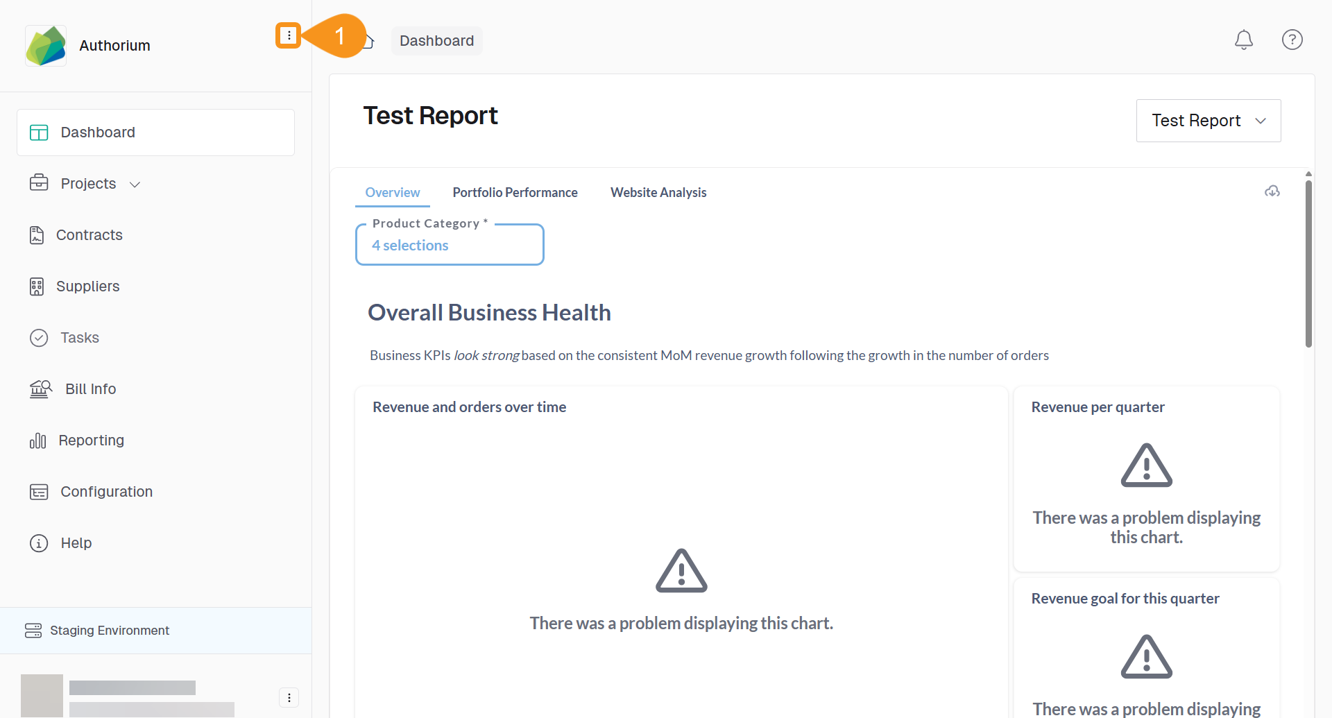Authorium dashboard showing the three-dots menu next to the logo