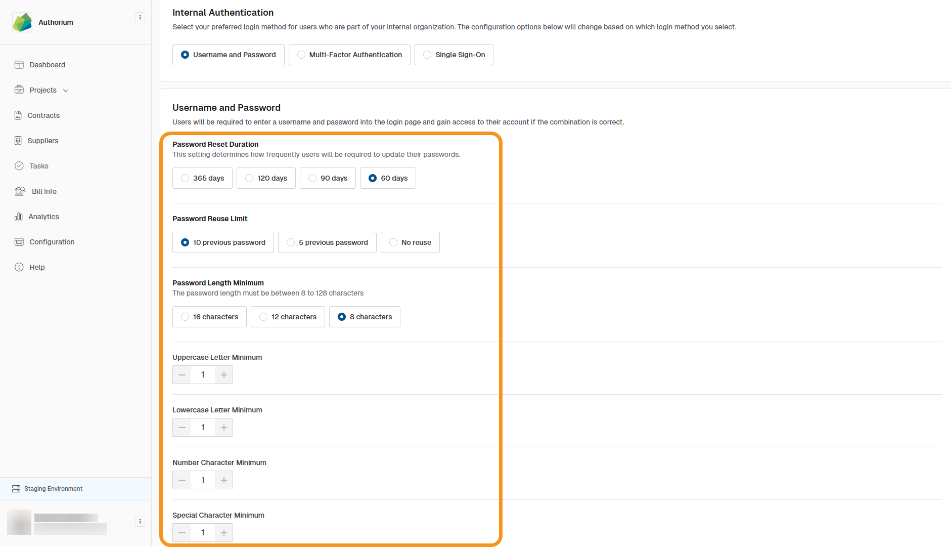 Username and Password Settings