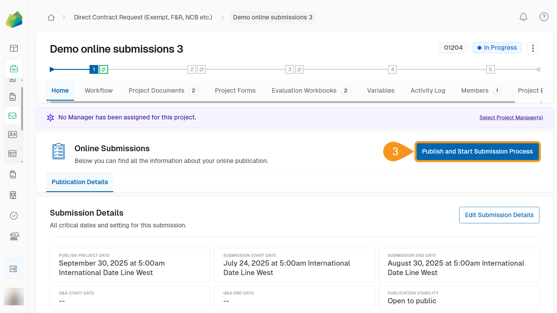 Publish and Start Submission Process