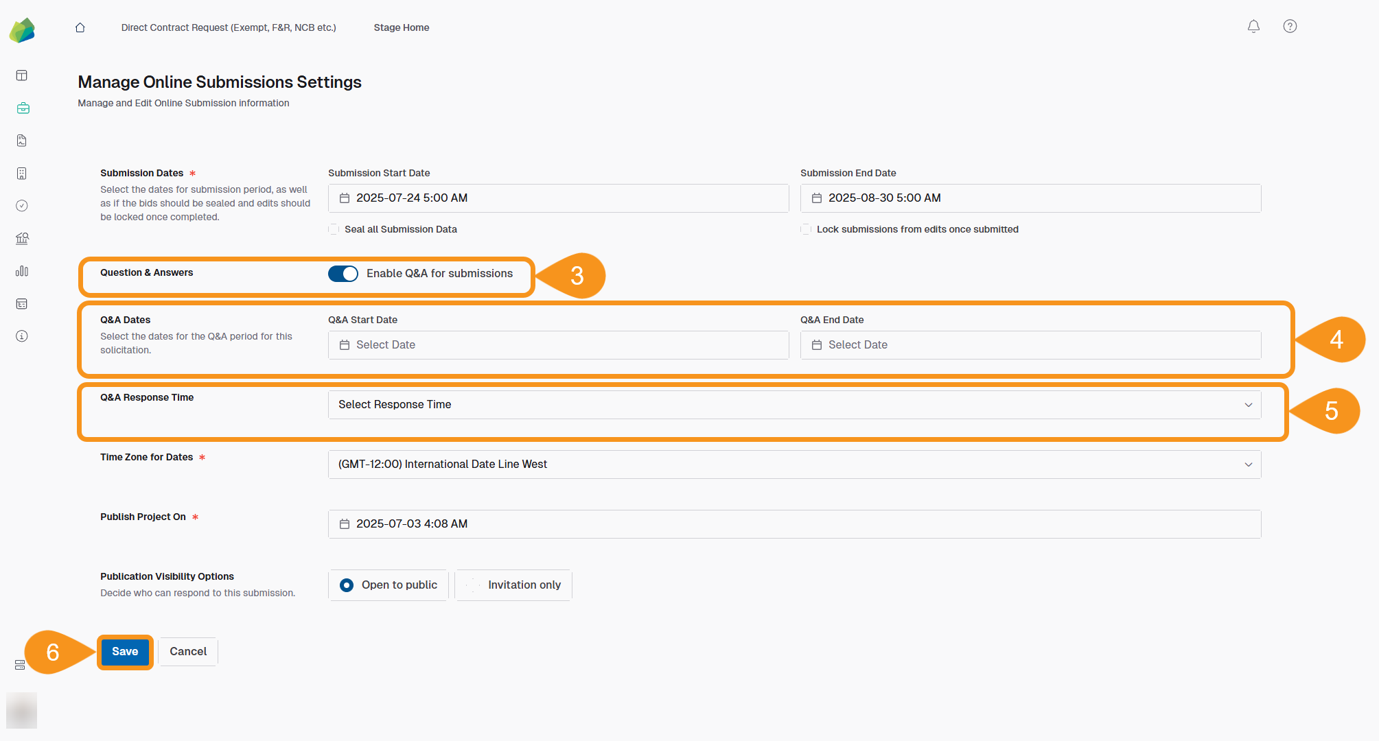 Manage Online Submissions Settings