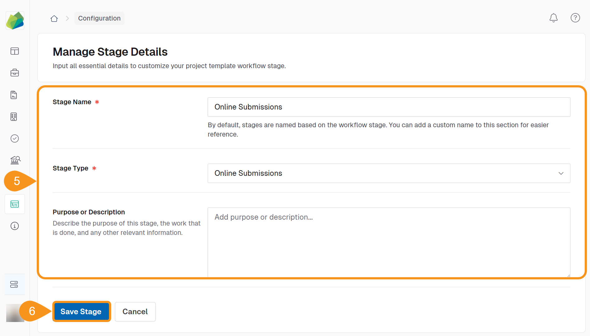 Manage Stage Details