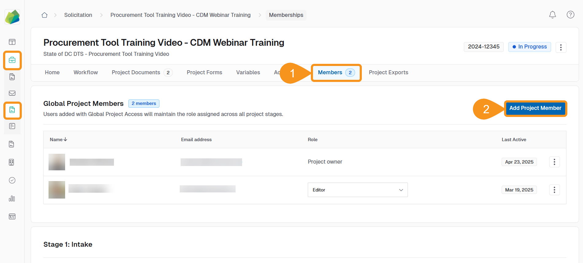 Members tab in a project showing the option to add a new project member