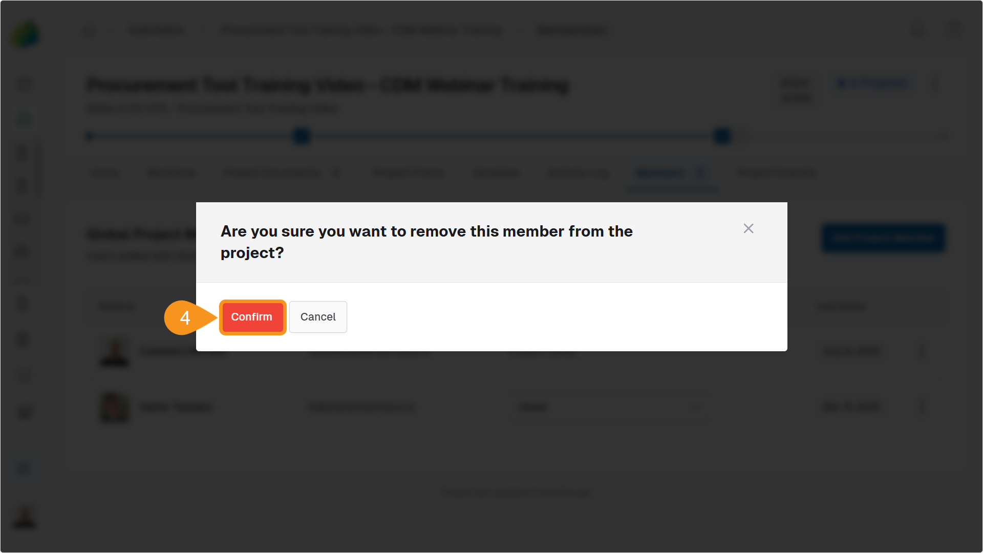 Confirmation dialog to remove a project member
